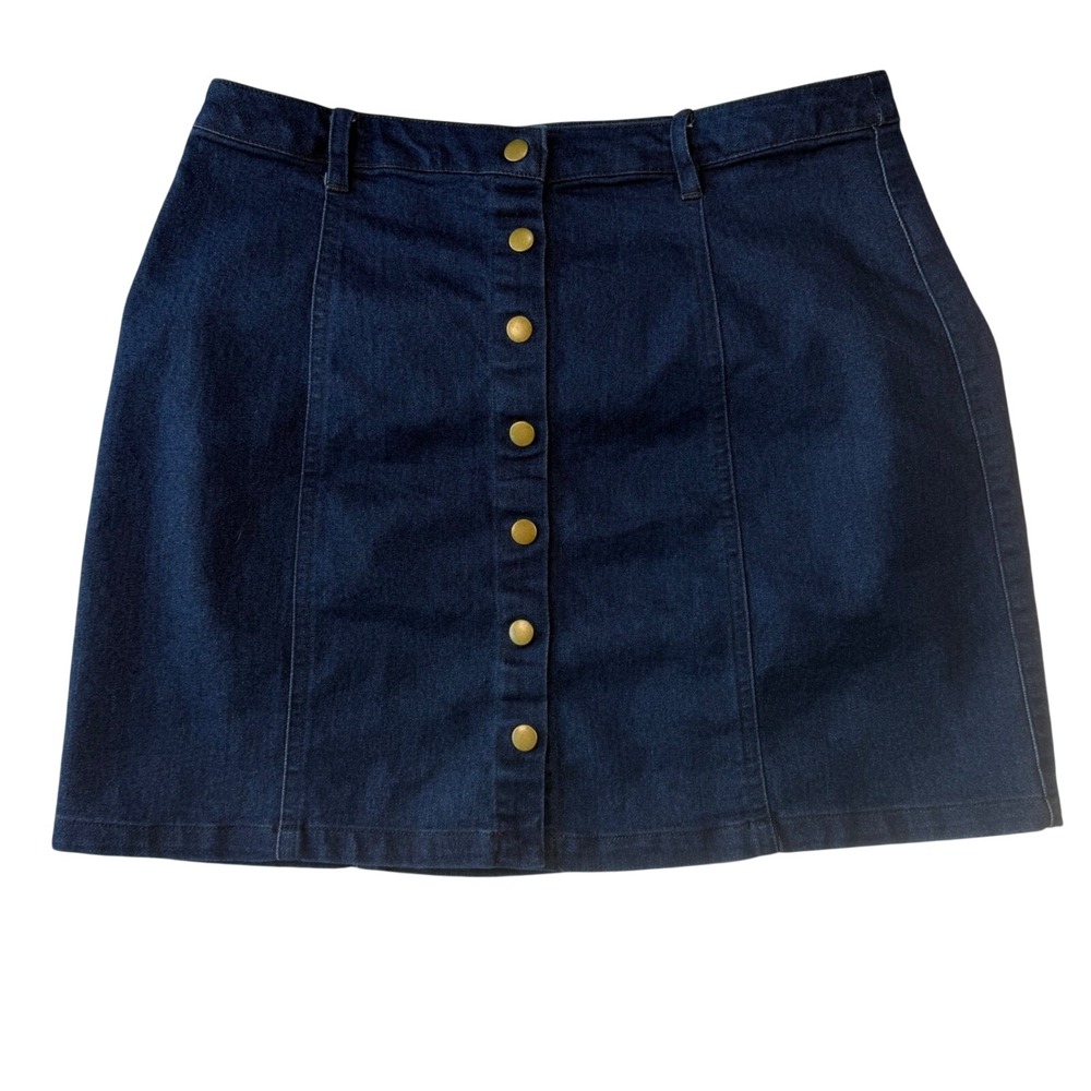 Forever 21 Womens Dark Wash Button Front Denim Mini Skirt Blue Size Medium